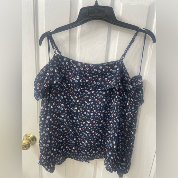 Francescas Collection Boutique Floral Cold Shoulder Blue Blouse Size Large NWT - Picture 4 of 8